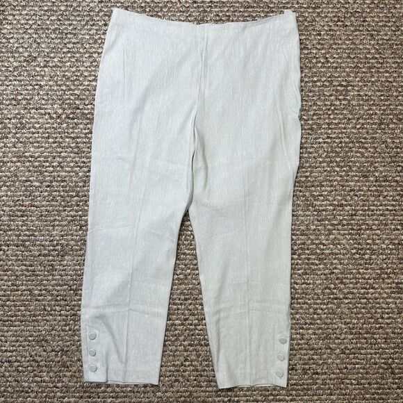 J Jill Pants Womens Sz XL Linen Stretch Capri Crop Buttons Side Zip Light Gray - Picture 1 of 16